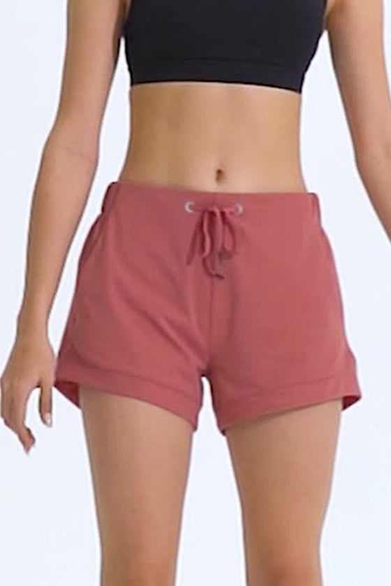 PACK265470-P5010-1, Rose Pink Solid Color Drawstring Waist Quick Dry Active Shorts