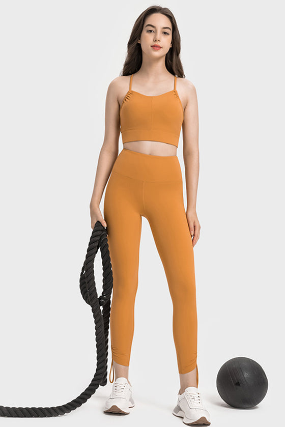 PACK265471-P7014-1, Russet Orange Drawstring Ankle Wide Waistband High Workout Leggings
