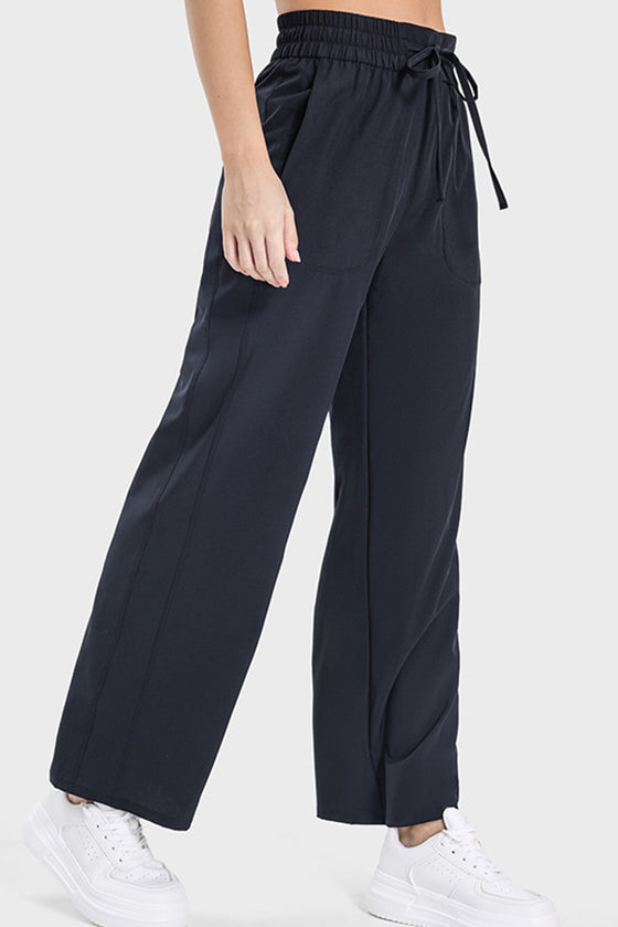 PACK265473-P2-1, Black Drawstring Shirred Waist Loose Sports Pants