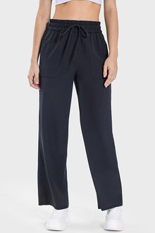  PACK265473-P2-1, Black Drawstring Shirred Waist Loose Sports Pants