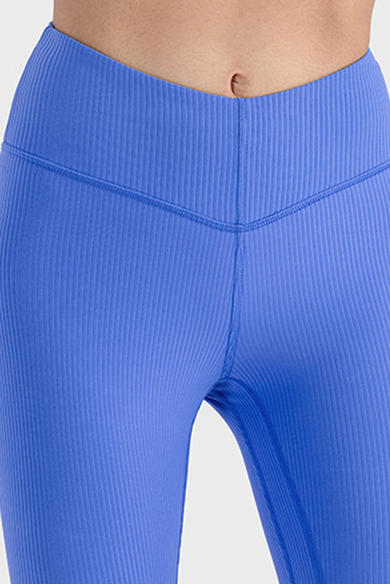 PACK265475-P5-1, Dark Blue Ribbed Thin Strap V Shape High Waist Yoga Tights