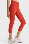 PACK265476-P103-1, Tomato Red Solid Color High Waist Sports Active Capri Leggings