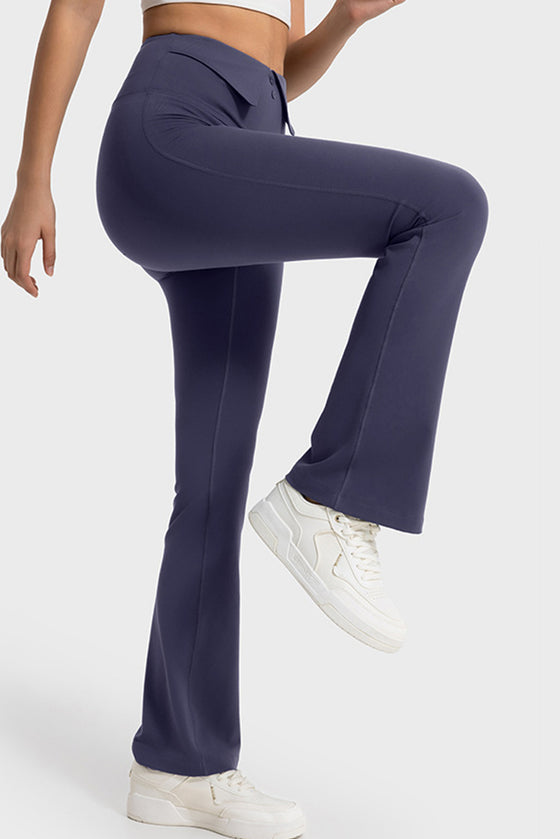 PACK265478-P108-1, Dark Purple Decorative Wide Waistband Flared Athletic Pants