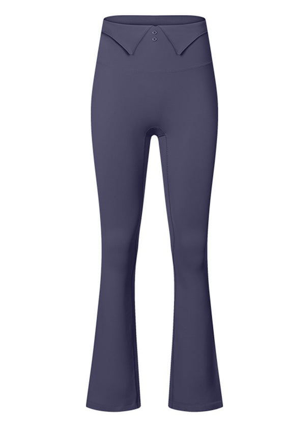 PACK265478-P108-1, Dark Purple Decorative Wide Waistband Flared Athletic Pants