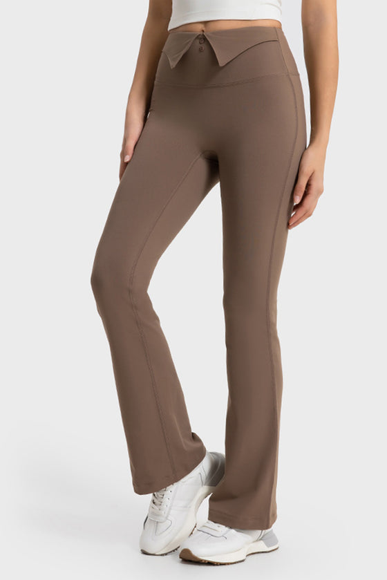 PACK265478-P2017-1, Chestnut Decorative Wide Waistband Flared Athletic Pants