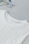 PACK25223857-P1-1, White Round Neck Drop Shoulder Textured Knit Top