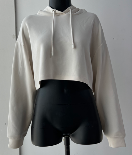 PACK264723-P101-1, White Plain Pullover Workout Crop Hoodie
