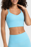 PACK264697-P4-1, Light Blue Solid Color Strappy Crisscross Ribbed Sports Bra
