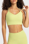 PACK264697-P709-1, Spinach Green Solid Color Strappy Crisscross Ribbed Sports Bra