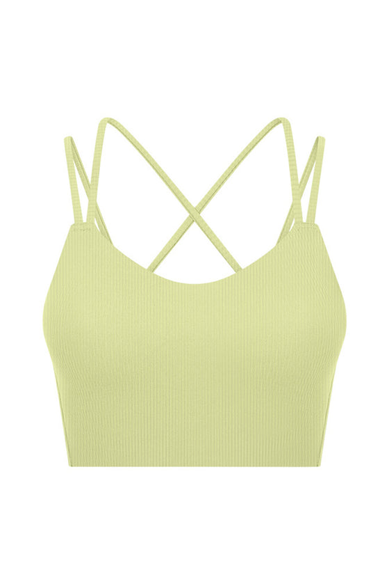 PACK264697-P709-1, Spinach Green Solid Color Strappy Crisscross Ribbed Sports Bra