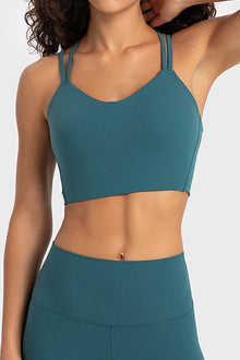  PACK264697-P1709-1, Sea Green Solid Color Strappy Crisscross Ribbed Sports Bra