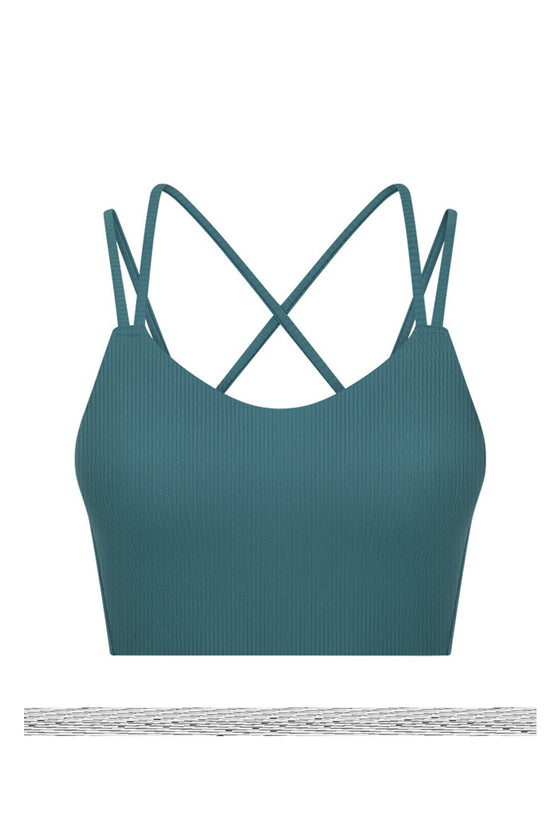 PACK264697-P1709-1, Sea Green Solid Color Strappy Crisscross Ribbed Sports Bra