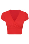PACK264698-P103-1, Tomato Red V Neck Wrapped Short Sleeve Active Top