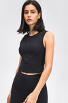 PACK264706-P2-1, Black Sleeveless Textured Wrapped Crop Workout Top