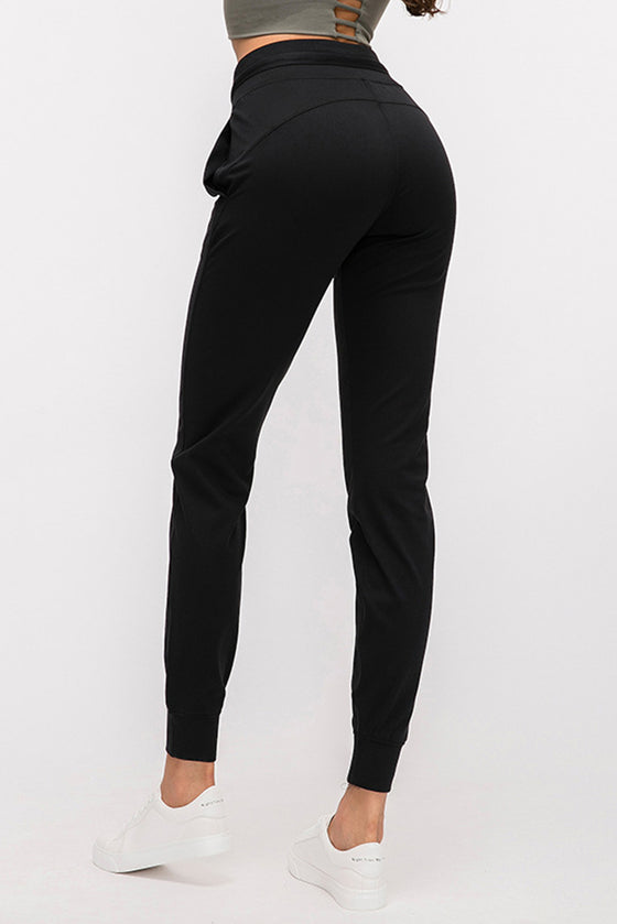 PACK265480-P2-1, Black Pocketed Drawstring High Waist Active Joggers