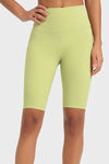 PACK265484-P709-1, Spinach Green Solid Color Ribbed High Waist Sports Active Shorts