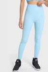 PACK265485-P4-1, Light Blue Solid Color High Waist Tummy Control Active Leggings