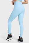 PACK265485-P4-1, Light Blue Solid Color High Waist Tummy Control Active Leggings