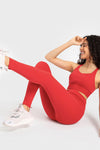 PACK265485-P103-1, Tomato Red Solid Color High Waist Tummy Control Active Leggings
