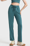 PACK265486-P1709-1, Sea Green Lace-up Waist Straight Leg Workout Pants
