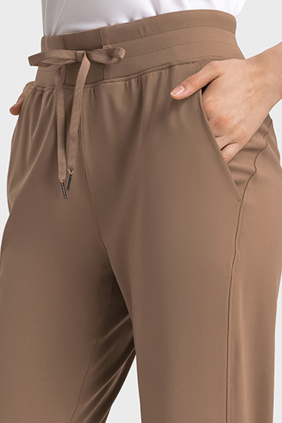 PACK265486-P2017-1, Chestnut Lace-up Waist Straight Leg Workout Pants