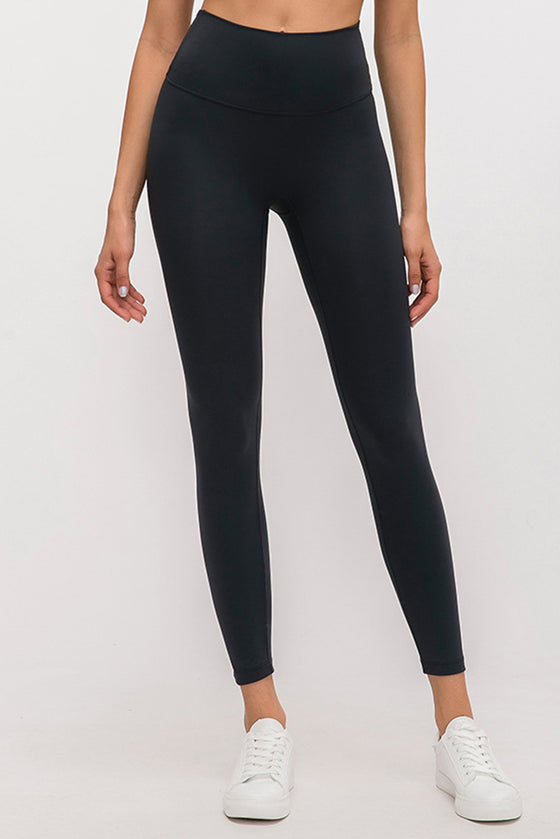 PACK265487-P2-1, Black Solid Color Double Sided Brushed Fitness Active Leggings