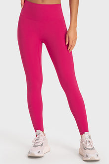  PACK265487-P6-1, Rose Red Solid Color Double Sided Brushed Fitness Active Leggings