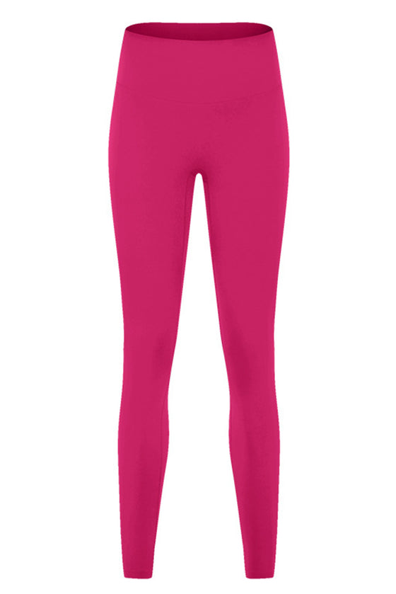 PACK265487-P6-1, Rose Red Solid Color Double Sided Brushed Fitness Active Leggings