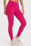 PACK265487-P6-1, Rose Red Solid Color Double Sided Brushed Fitness Active Leggings
