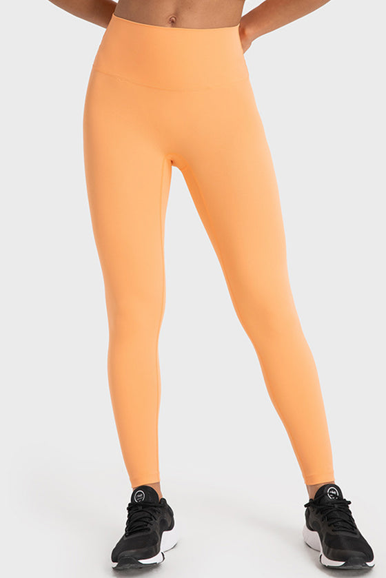 PACK265487-P3014-1, Grapefruit Orange Solid Color Double Sided Brushed Fitness Active Leggings
