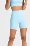 PACK265491-P4-1, Light Blue High Waist Tummy Control Waistband Active Shorts