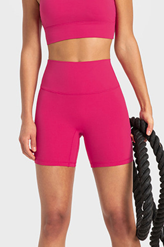 PACK265491-P6-1, Rose Red High Waist Tummy Control Waistband Active Shorts