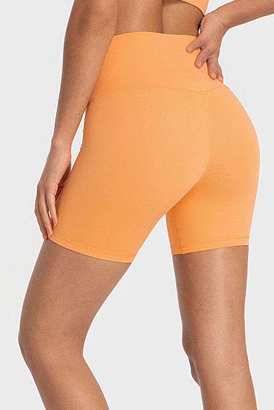PACK265491-P3014-1, Grapefruit Orange High Waist Tummy Control Waistband Active Shorts