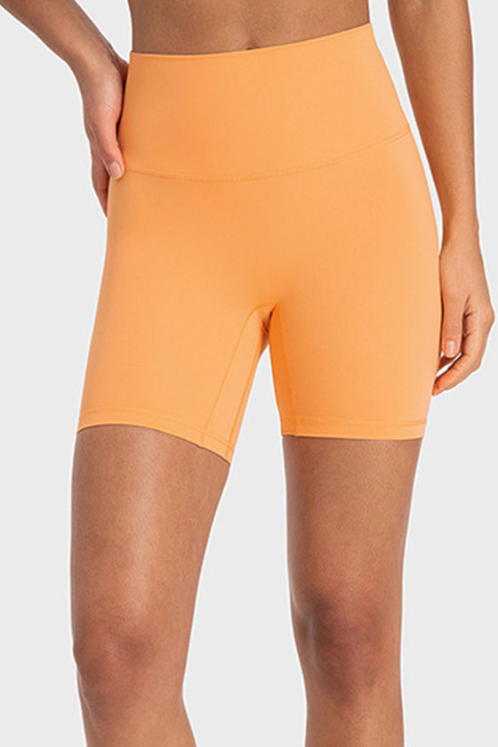PACK265491-P3014-1, Grapefruit Orange High Waist Tummy Control Waistband Active Shorts