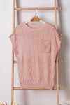 PACK276182-P9010-2, Dusty Pink Lattice Textured Knit Short Sleeve Sweater