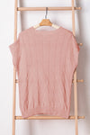 PACK276182-P9010-2, Dusty Pink Lattice Textured Knit Short Sleeve Sweater