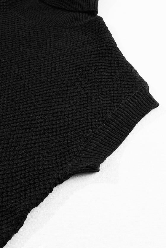 PACK2724435-P2-1, Black Turtleneck Textured Short Sleeve Sweater