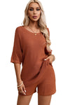 PACK275068-P5014-1, Gold Flame Loose Top and Drawstring Shorts Knit Set