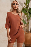 PACK275068-P5014-1, Gold Flame Loose Top and Drawstring Shorts Knit Set