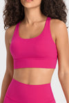 PACK264648-P6-1, Rose Red Solid Strappy Back U Neck Sports Bra