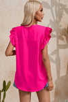 PACK25126116-P6-1, Rose Red Notched Neck Ruffle Sleeve Blouse