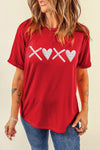 PACK25224927-103-1, Red XOXO Heart Shaped Print O Neck Casual T Shirt