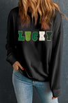 PACK25317247-2-1, Black LUCKY Chenille Graphic Pullover Sweatshirt