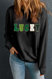  PACK25317247-2-1, Black LUCKY Chenille Graphic Pullover Sweatshirt