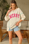PACK25317249-P101-1, White MERRY Contrast Exposed Seam Oversized Sweatshirt