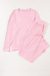 PACK625308-P1010-1, Light Pink Ribbed Knit V Neck Slouchy Two-Piece Outfit