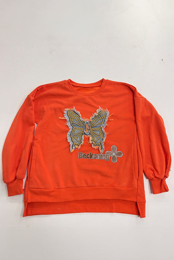 PACK25317264-P3010-1, Bonbon Frayed Patch Graphic High-low Hem Sweatshirt