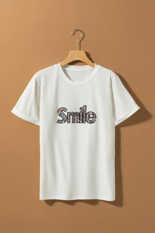  PACK25224978-1-1, White Smile Colored Stone Decor Round Neck T Shirt