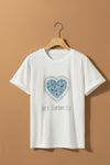 PACK25224979-1-1, White let love in Heart Shaped Rhinestone Crew Neck T Shirt