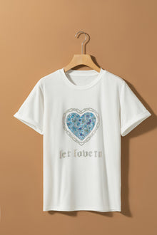  PACK25224979-1-1, White let love in Heart Shaped Rhinestone Crew Neck T Shirt